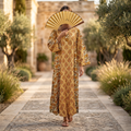S-M Goya Crystal Printed Cotton Dress 57" Long Jalabiya RN 133
