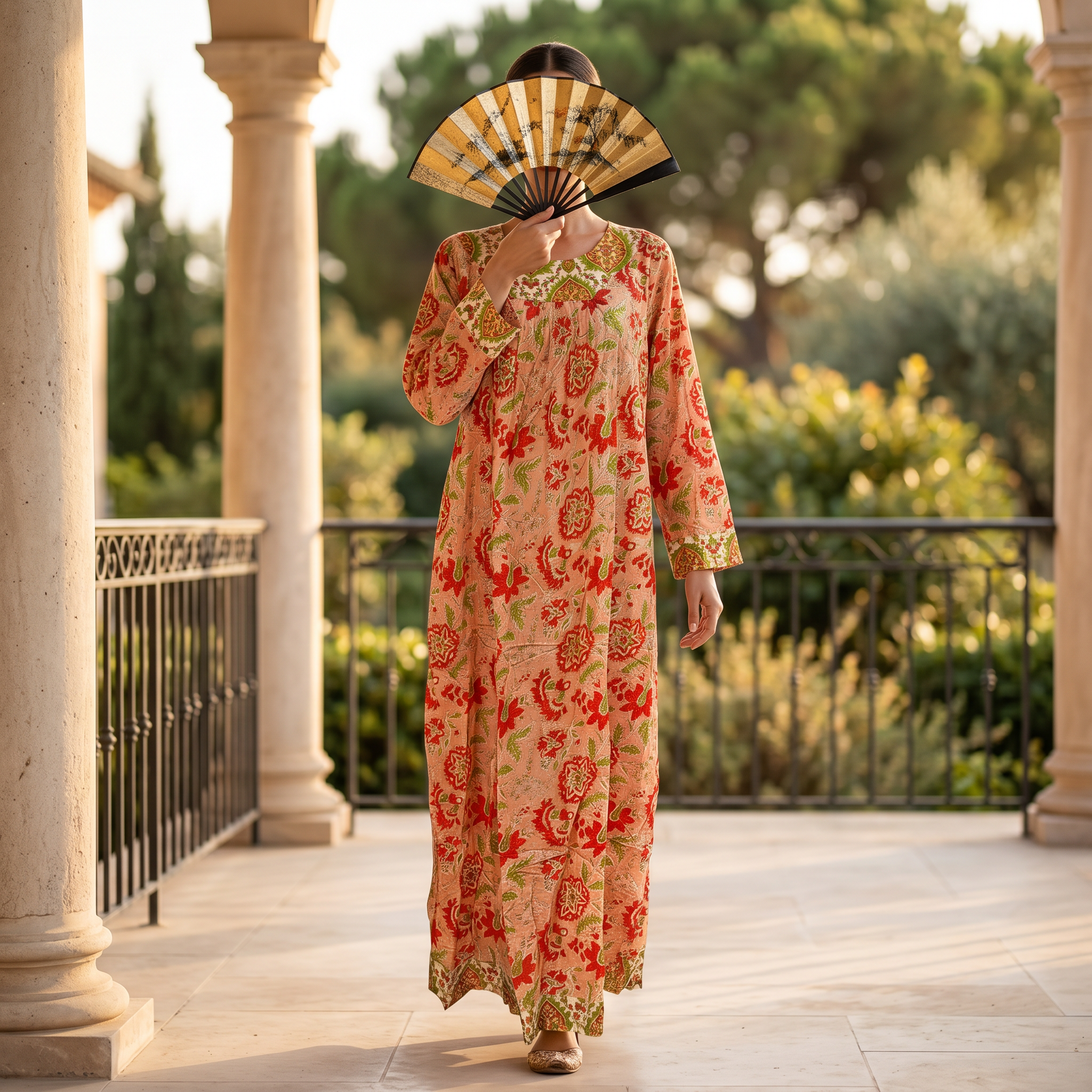 S-M Lara Crystal Printed Cotton Dress 57" Long Jalabiya RN 136