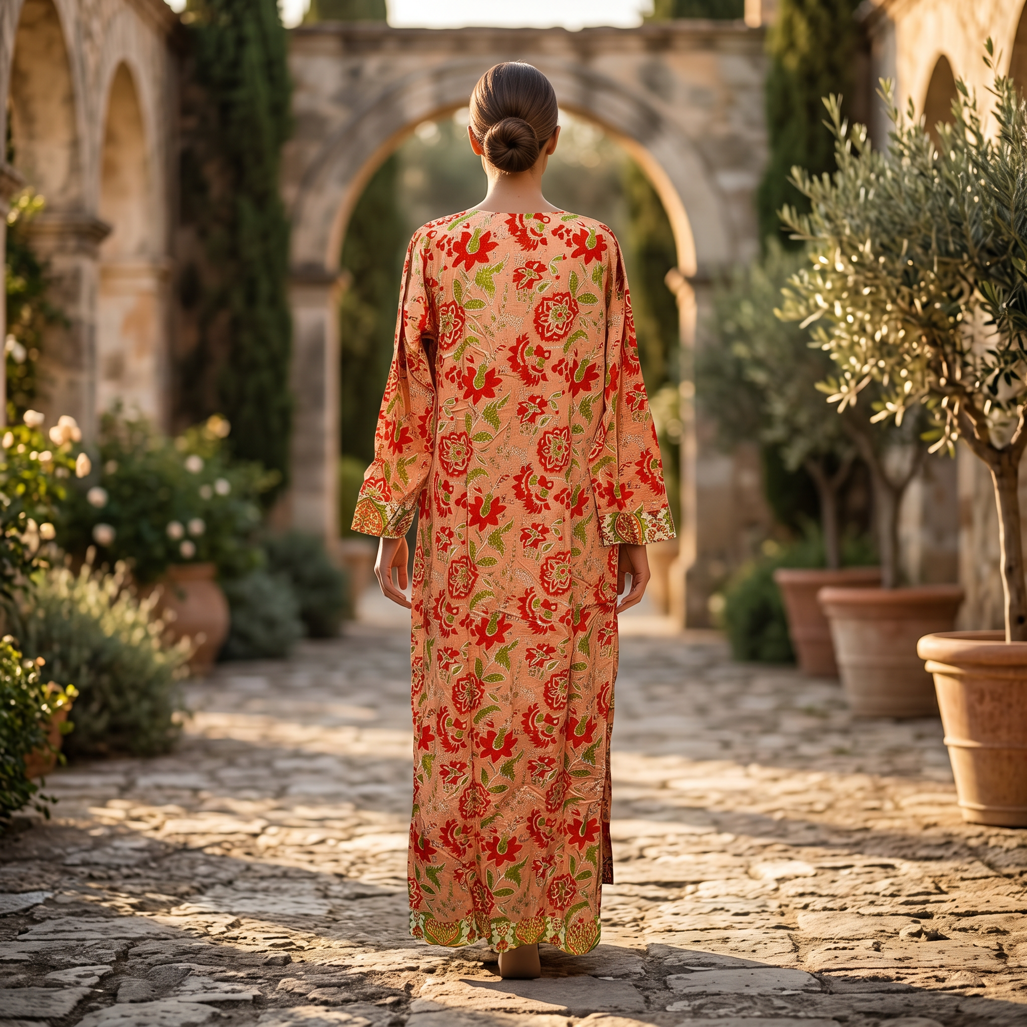 S-M Lara Crystal Printed Cotton Dress 57" Long Jalabiya RN 136