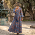 S-M Ari Crystal Printed Cotton Dress 57" Long Jalabiya RN 137