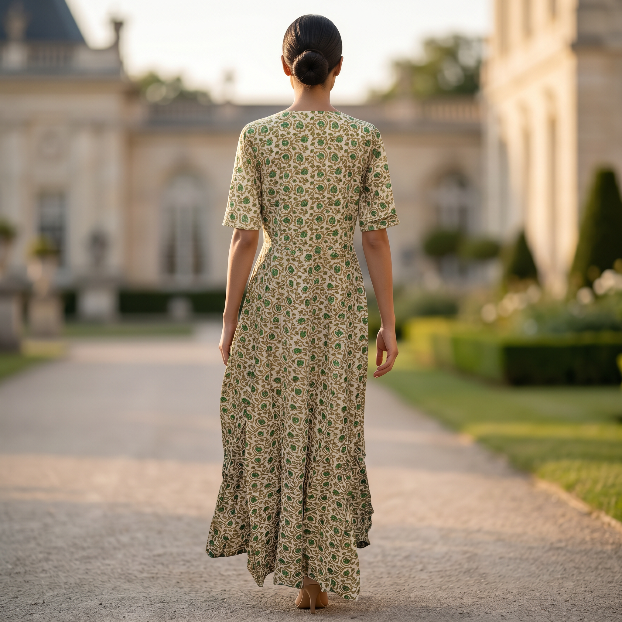 S-M Special Crystal Printed Cotton Dress 57" Long Jalabiya RN 138