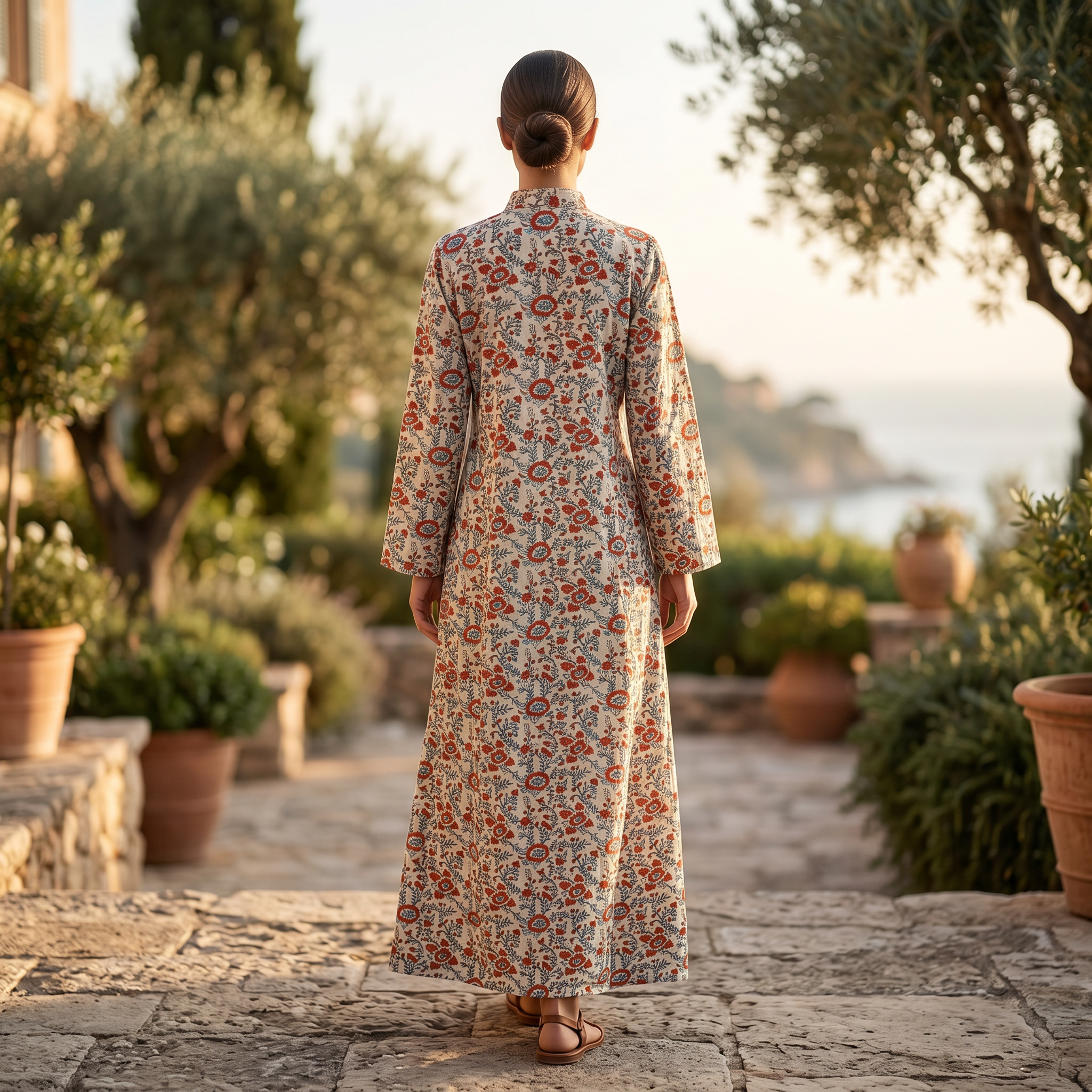 S-M Shyla Crystal Printed Cotton Dress 57" Long Jalabiya RN 139