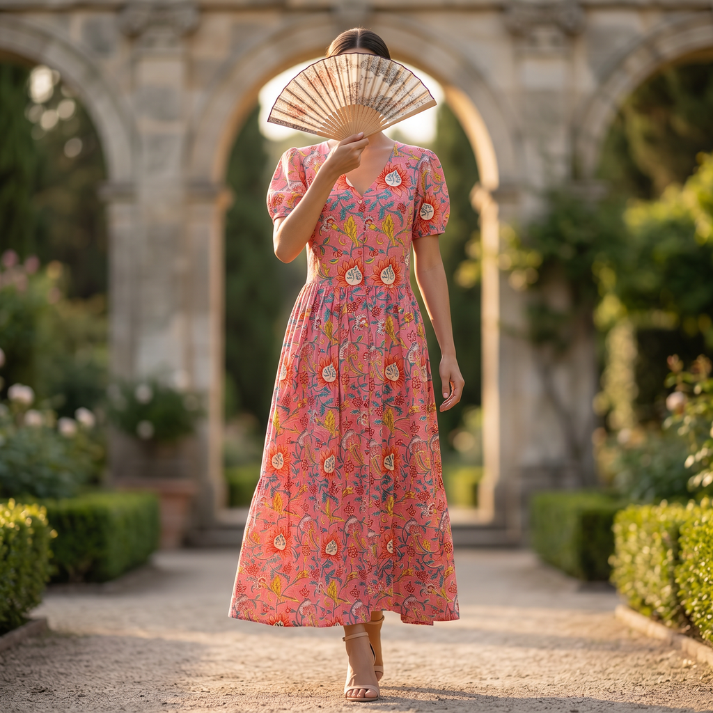 S-M Precious Crystal Printed Cotton Dress 57" Long Jalabiya RN 140