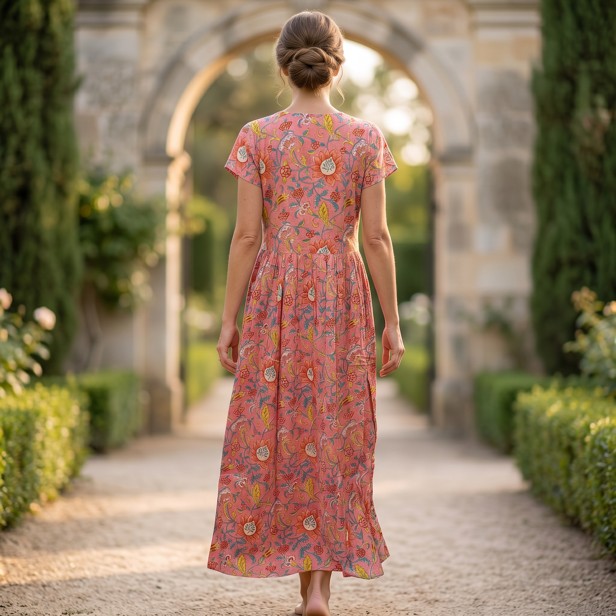 S-M Precious Crystal Printed Cotton Dress 57" Long Jalabiya RN 140