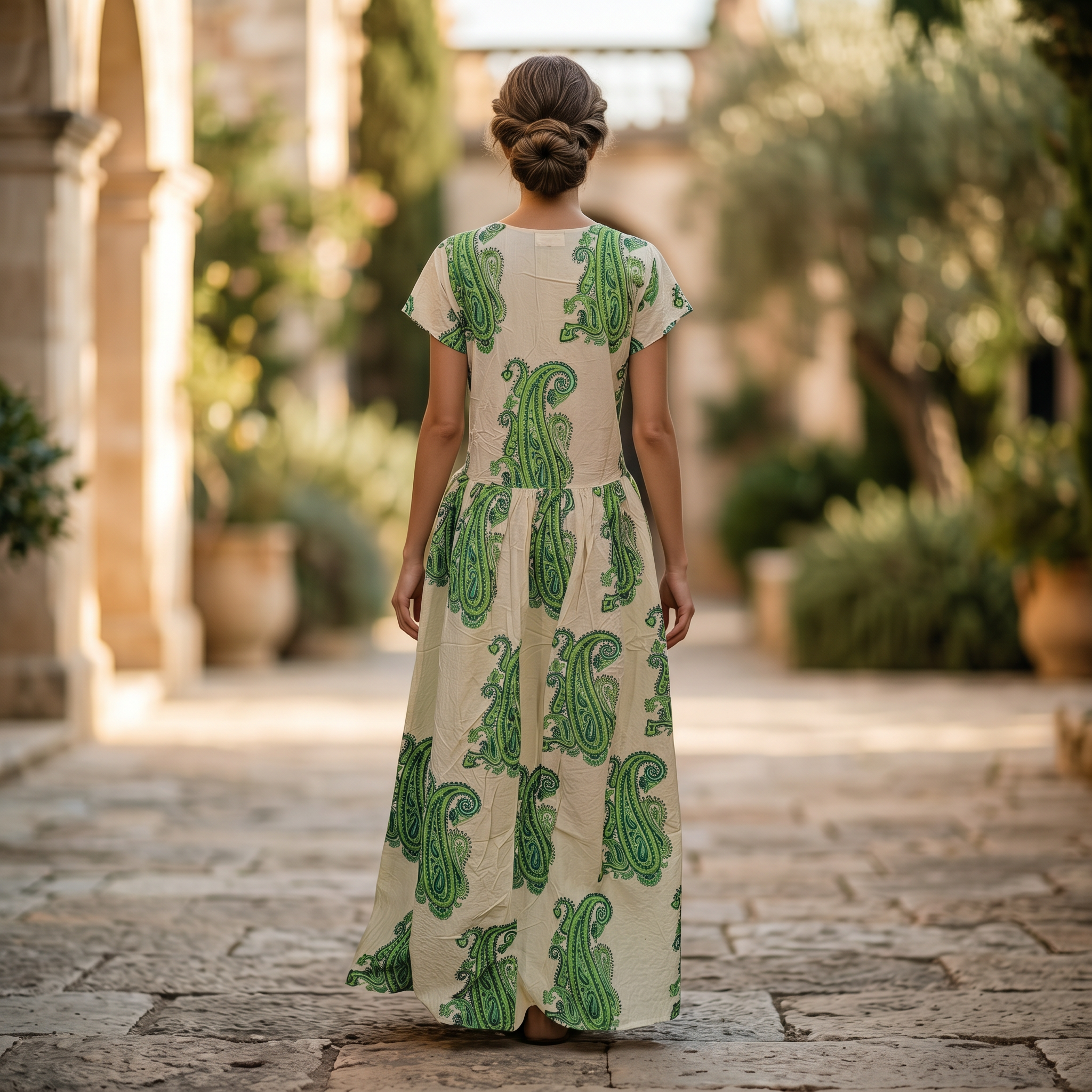 S-M Precious Crystal Printed Cotton Dress 57" Long Jalabiya RN 141