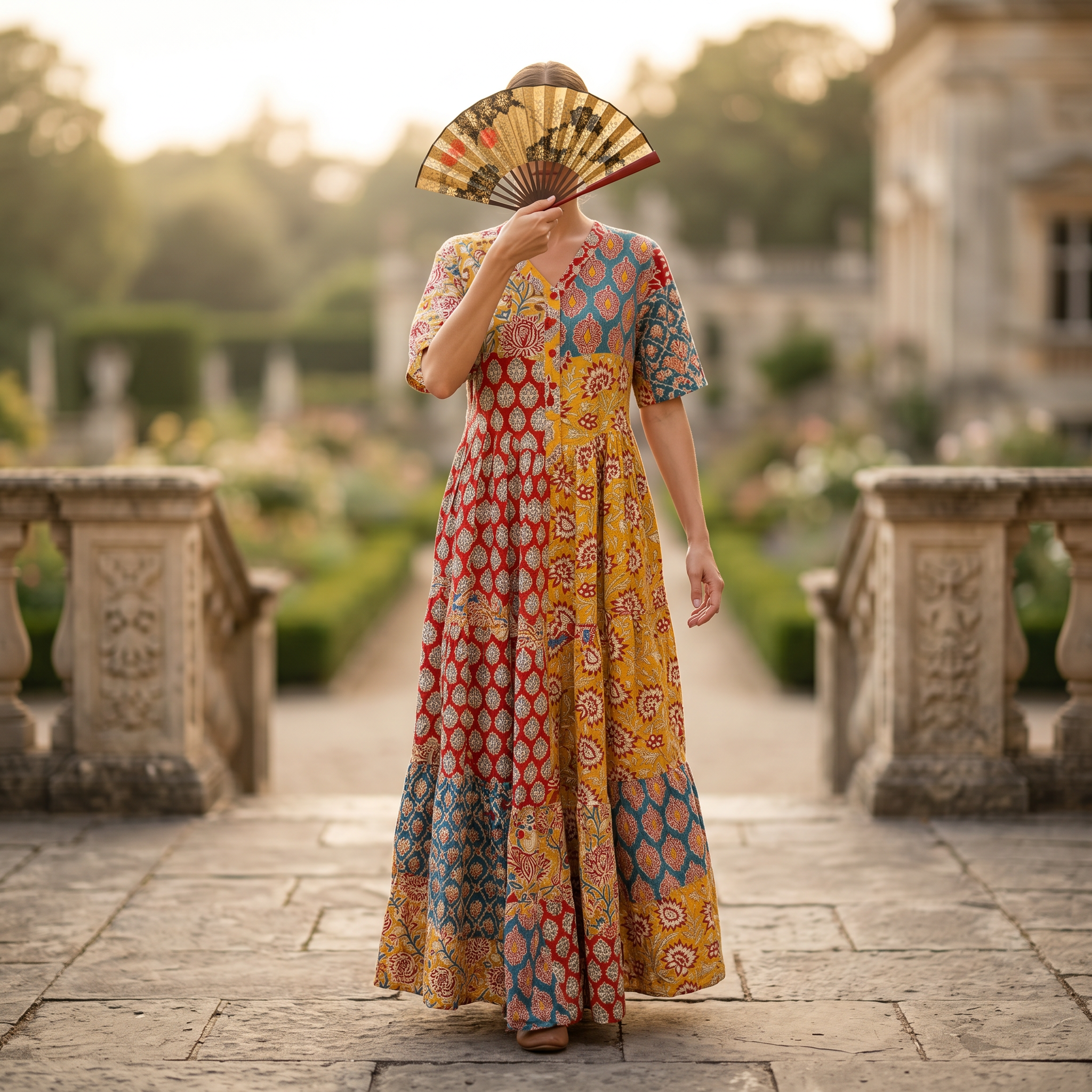 S-M Zaib Crystal Printed Cotton Dress 57" Long Jalabiya RN 142