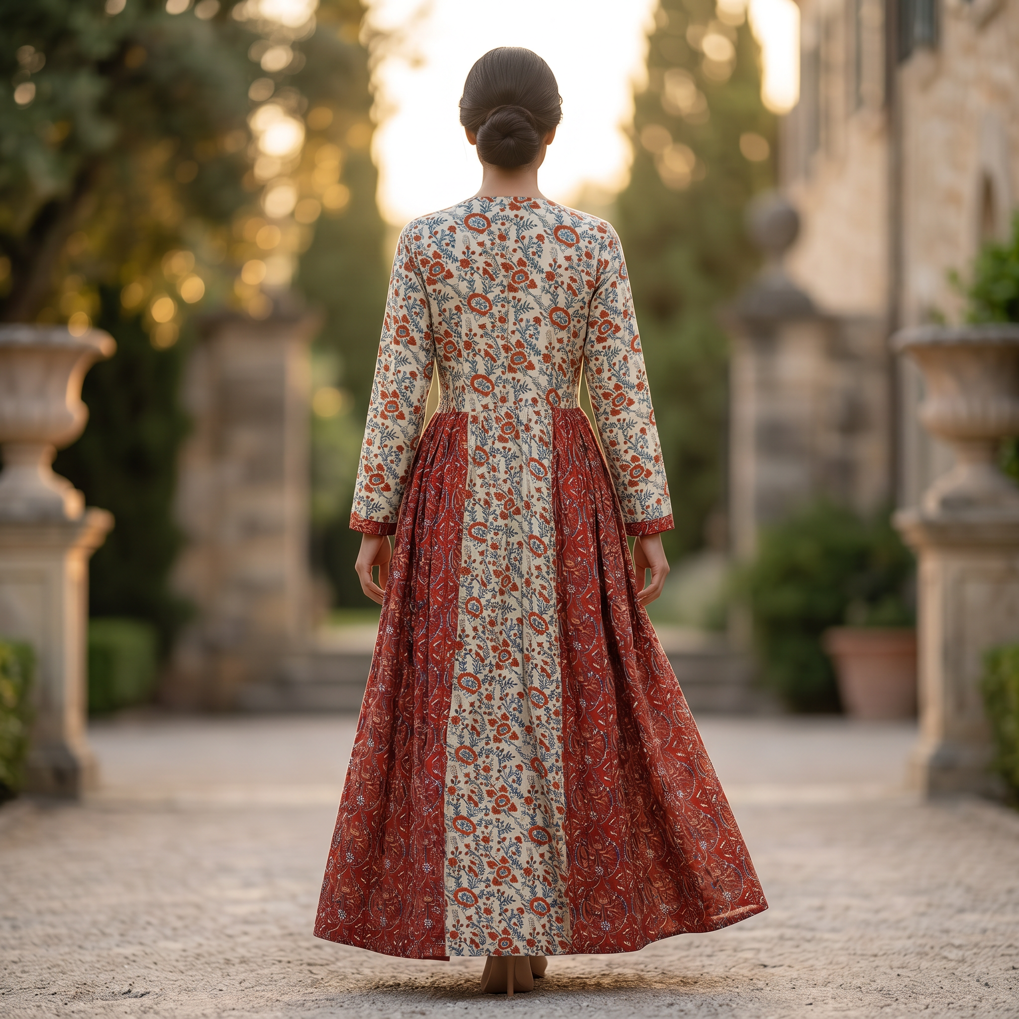 S-M Heba Crystal Printed Cotton Dress 57" Long Jalabiya RN 144