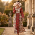 S-M Heba Crystal Printed Cotton Dress 57" Long Jalabiya RN 145