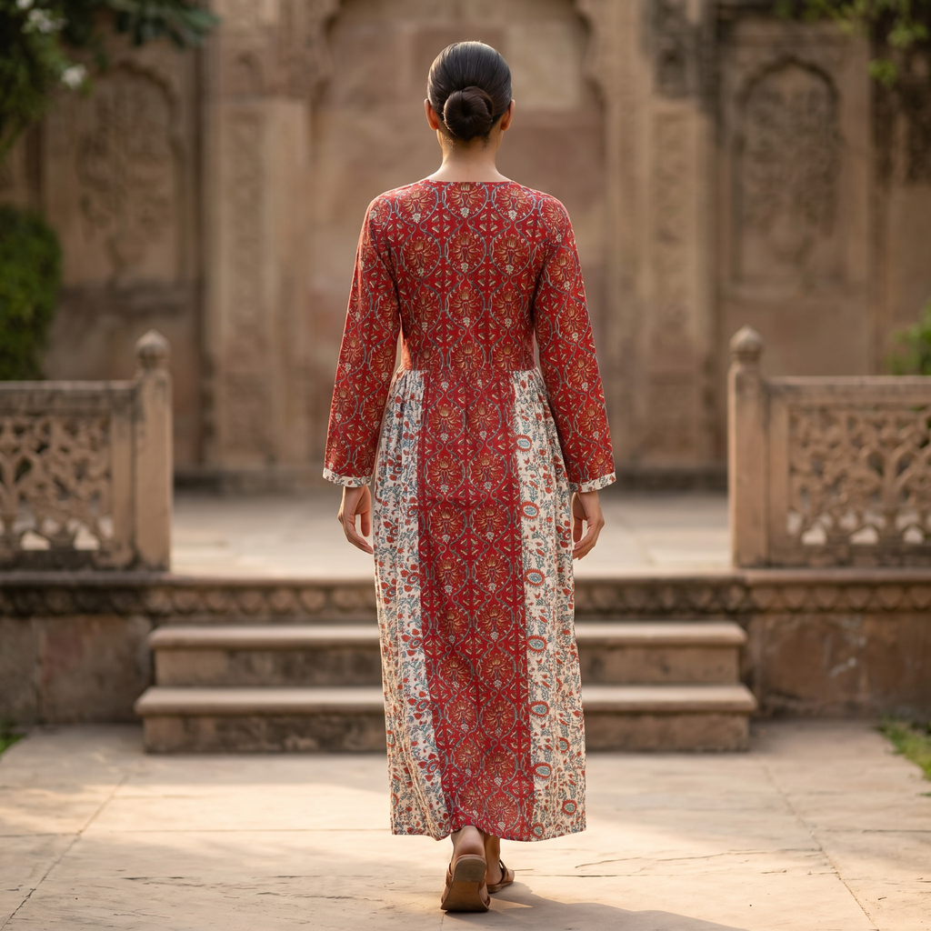S-M Heba Crystal Printed Cotton Dress 57" Long Jalabiya RN 145