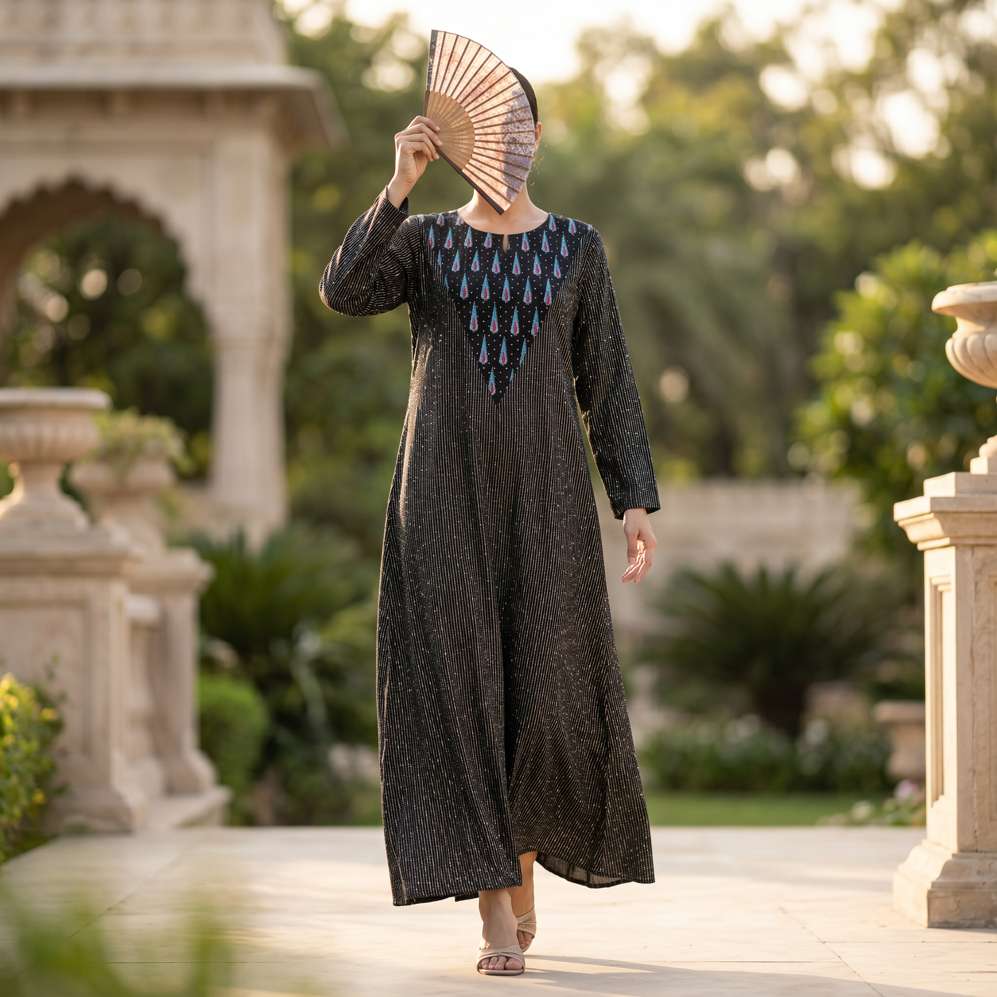 S-M Special Crystal Printed Cotton Dress 57" Long Jalabiya RN 146