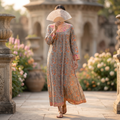 S-M Lara Crystal Printed Cotton Dress 57" Long Jalabiya RN 147