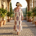 S-M Leila Crystal Printed Cotton Dress 57" Long Jalabiya RN 150
