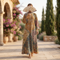 S-M Takisha Crystal Printed Cotton Dress 57" Long Jalabiya RN 152