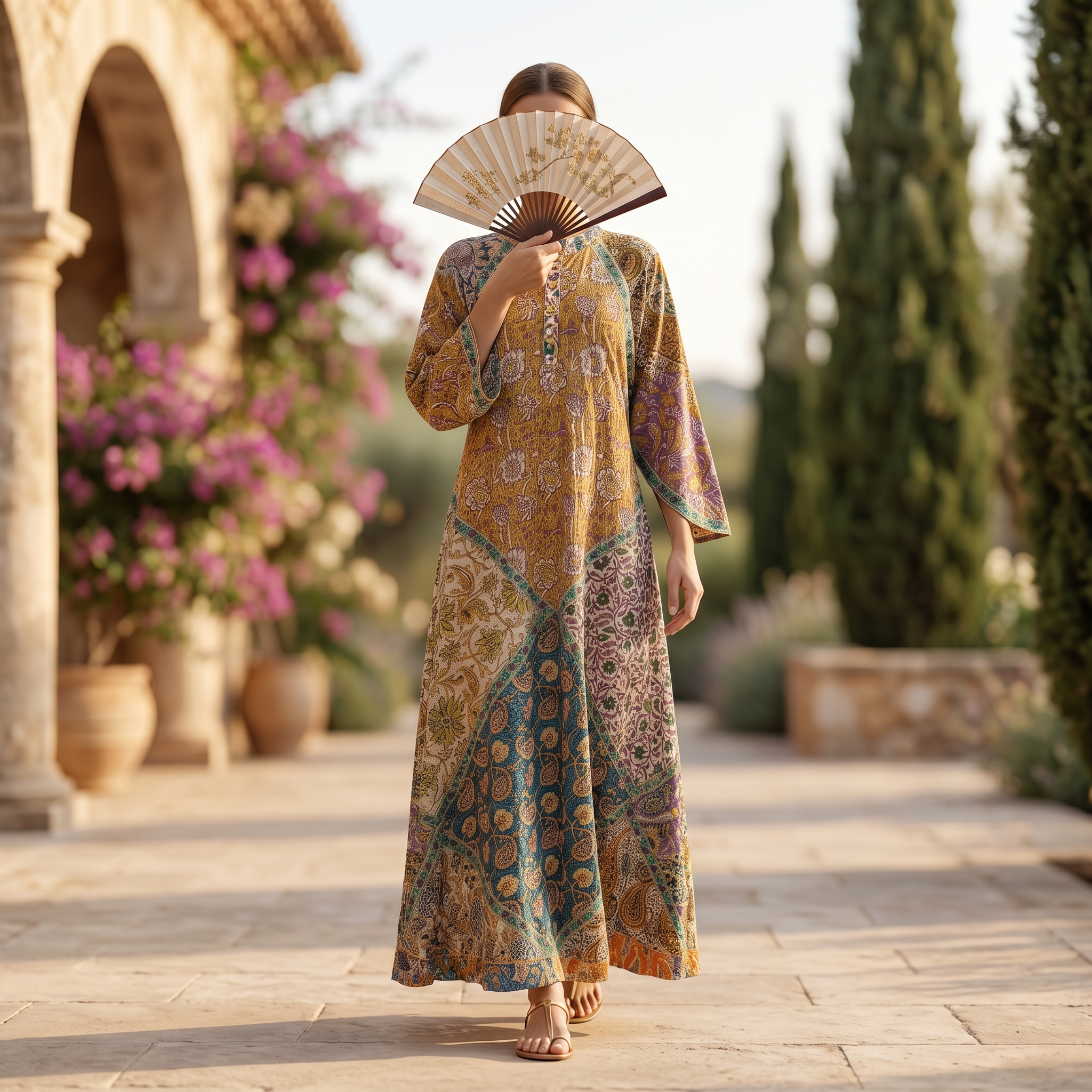 S-M Takisha Crystal Printed Cotton Dress 57" Long Jalabiya RN 152