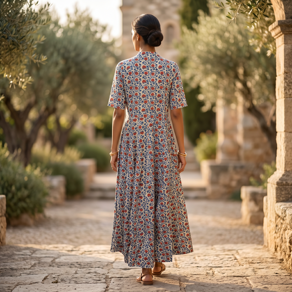 S-M Special Crystal Printed Cotton Dress 57" Long Jalabiya RN 153