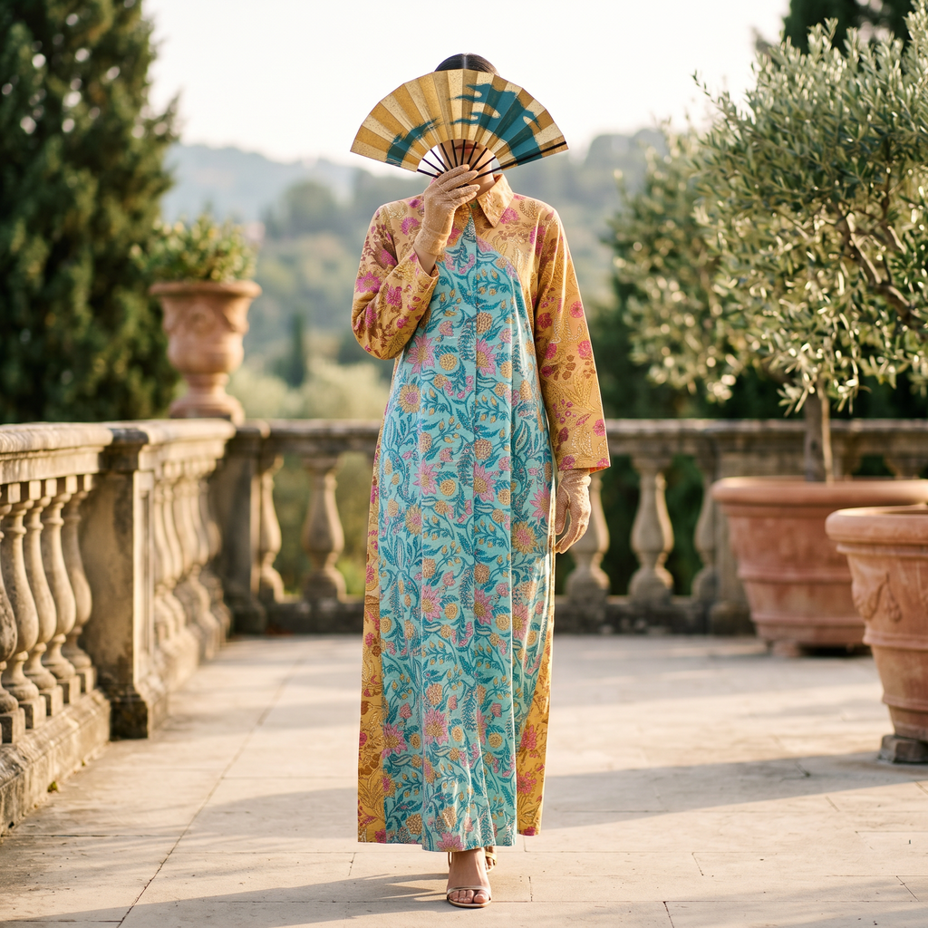 XS-S Honey Crystal Printed Cotton Dress 54" Long Jalabiya RN 158