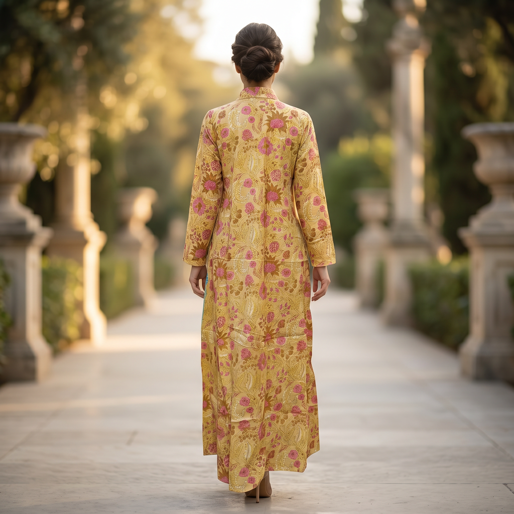 XS-S Honey Crystal Printed Cotton Dress 54" Long Jalabiya RN 158