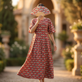 XS-S Nahla Crystal Printed Cotton Dress 54" Long Jalabiya RN 159