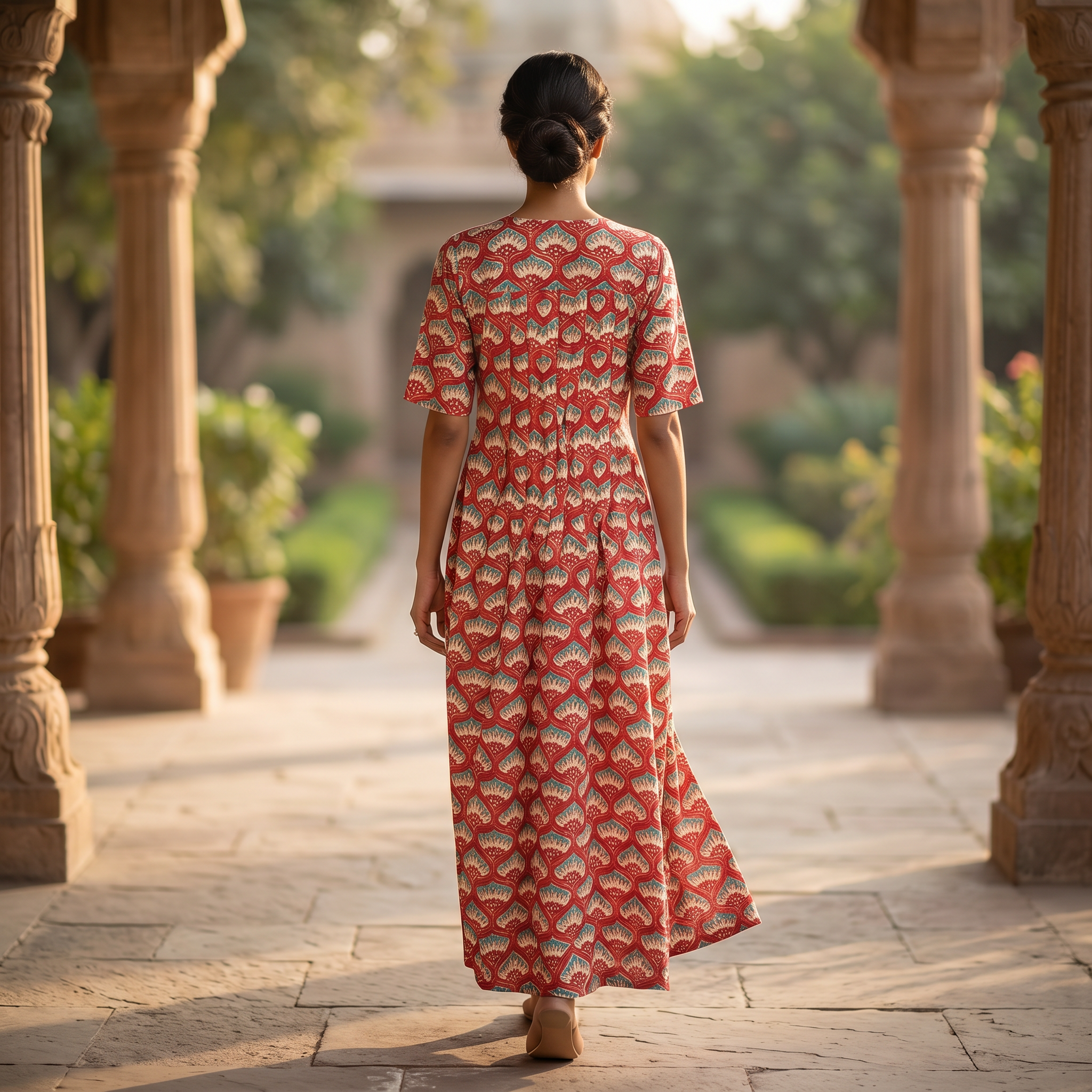 XS-S Nahla Crystal Printed Cotton Dress 54" Long Jalabiya RN 159