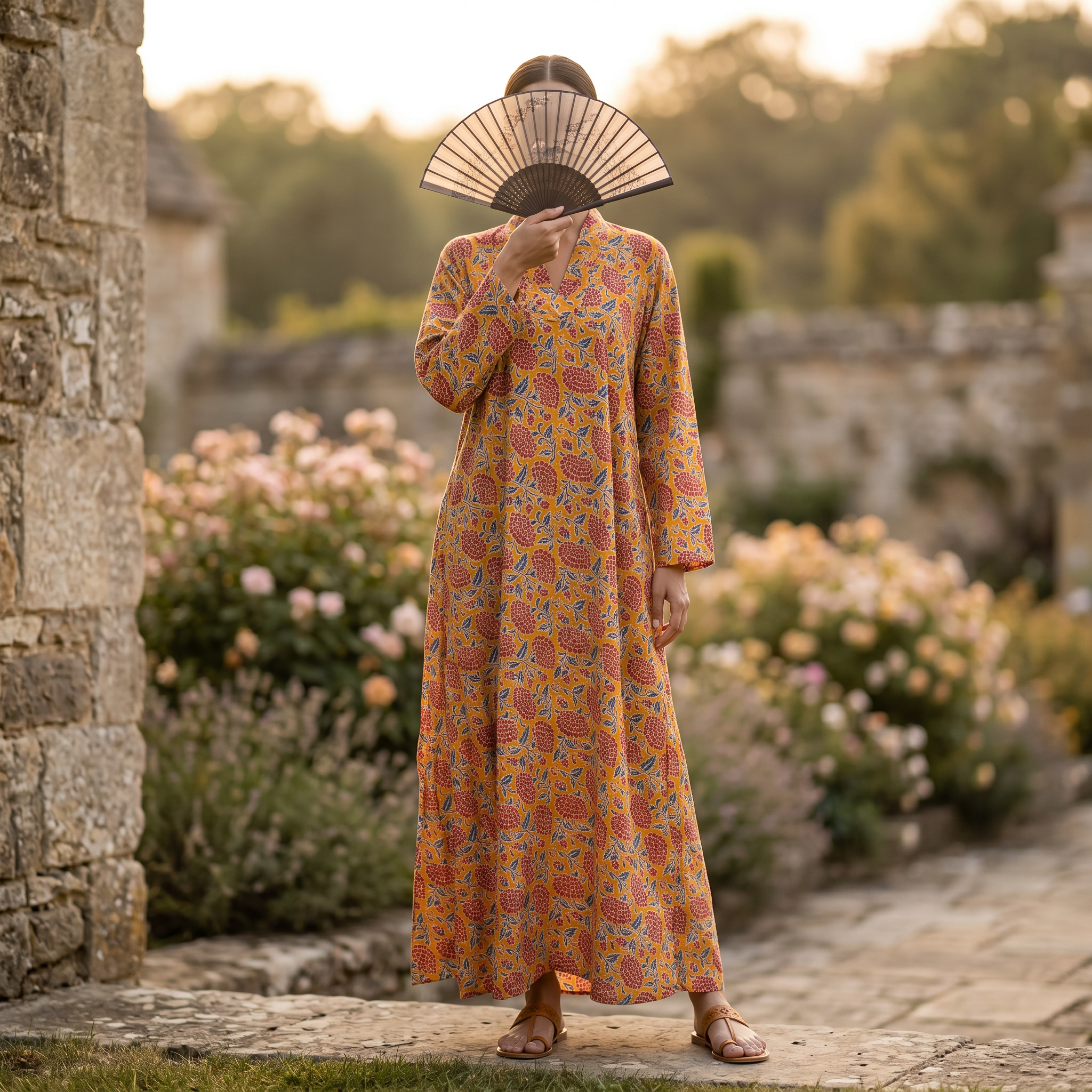 XS-S Teena Crystal Printed Cotton Dress 54" Long Jalabiya RN 161