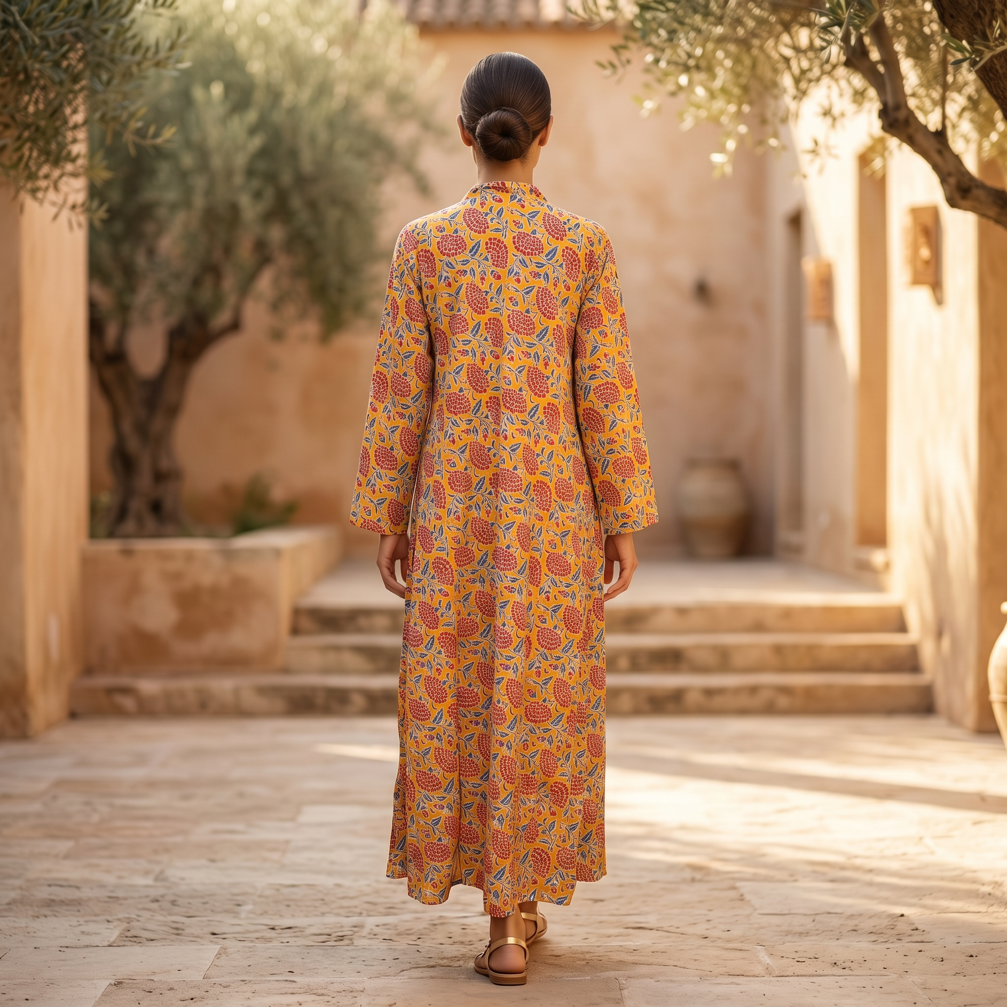 XS-S Teena Crystal Printed Cotton Dress 54" Long Jalabiya RN 161