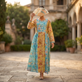 XS-S Heba Crystal Printed Cotton Dress 54" Long Jalabiya RN 162