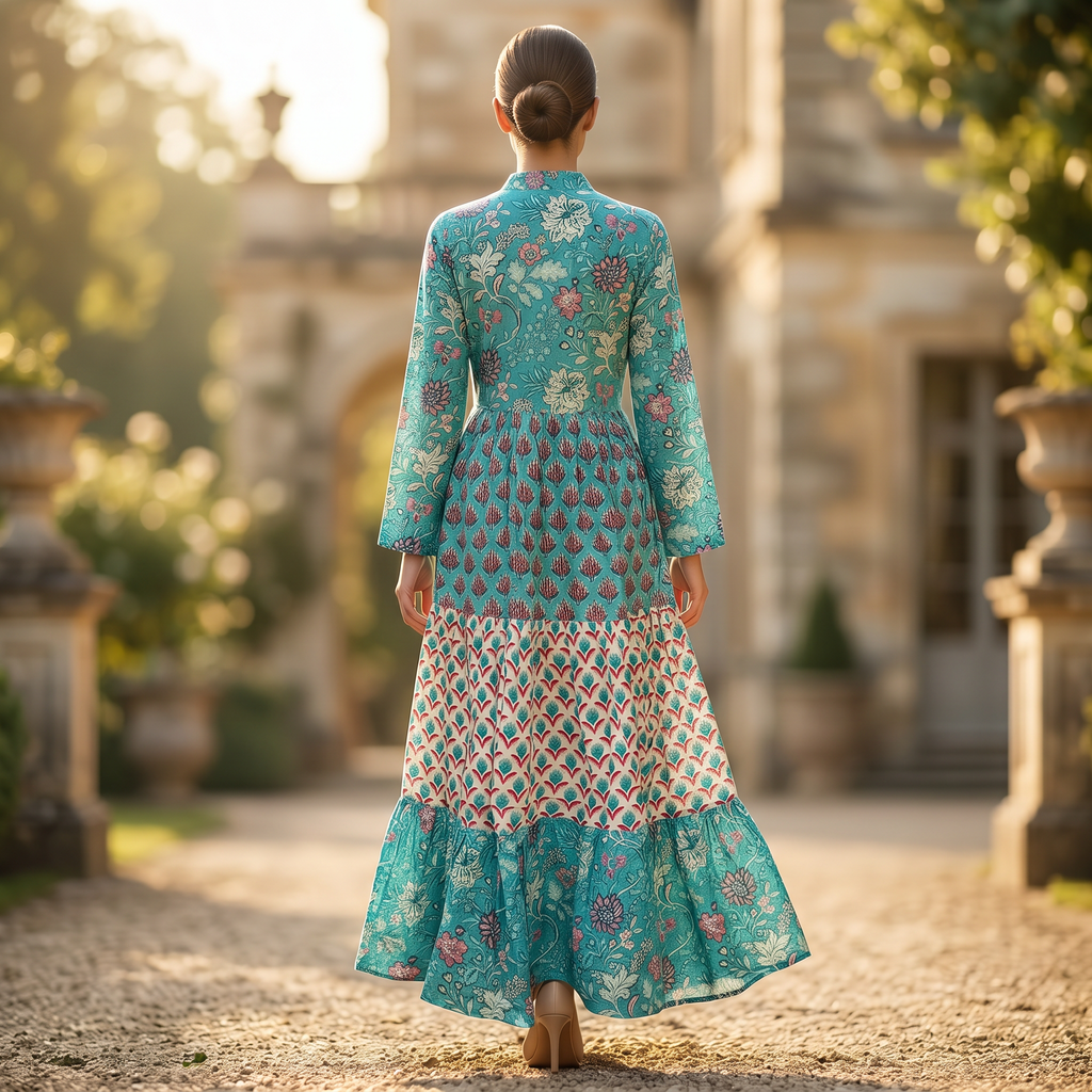 XS-S Maldives Crystal Printed Cotton Dress 54" Long Jalabiya RN 163