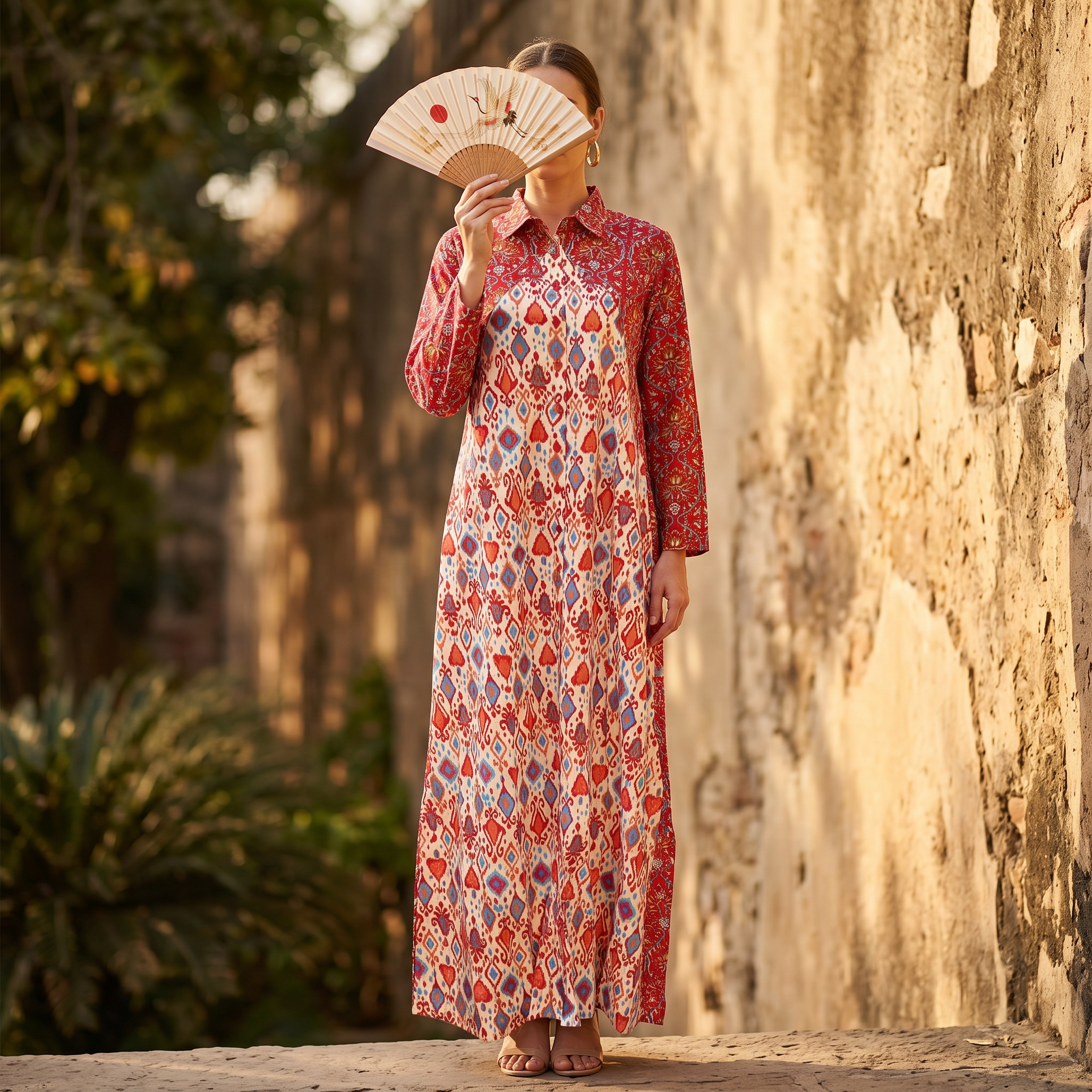 XS-S Honey Crystal Printed Cotton Dress 54" Long Jalabiya RN 164