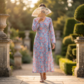 XS-S Qifa Crystal Printed Cotton Dress 48" Long Jalabiya RN 165