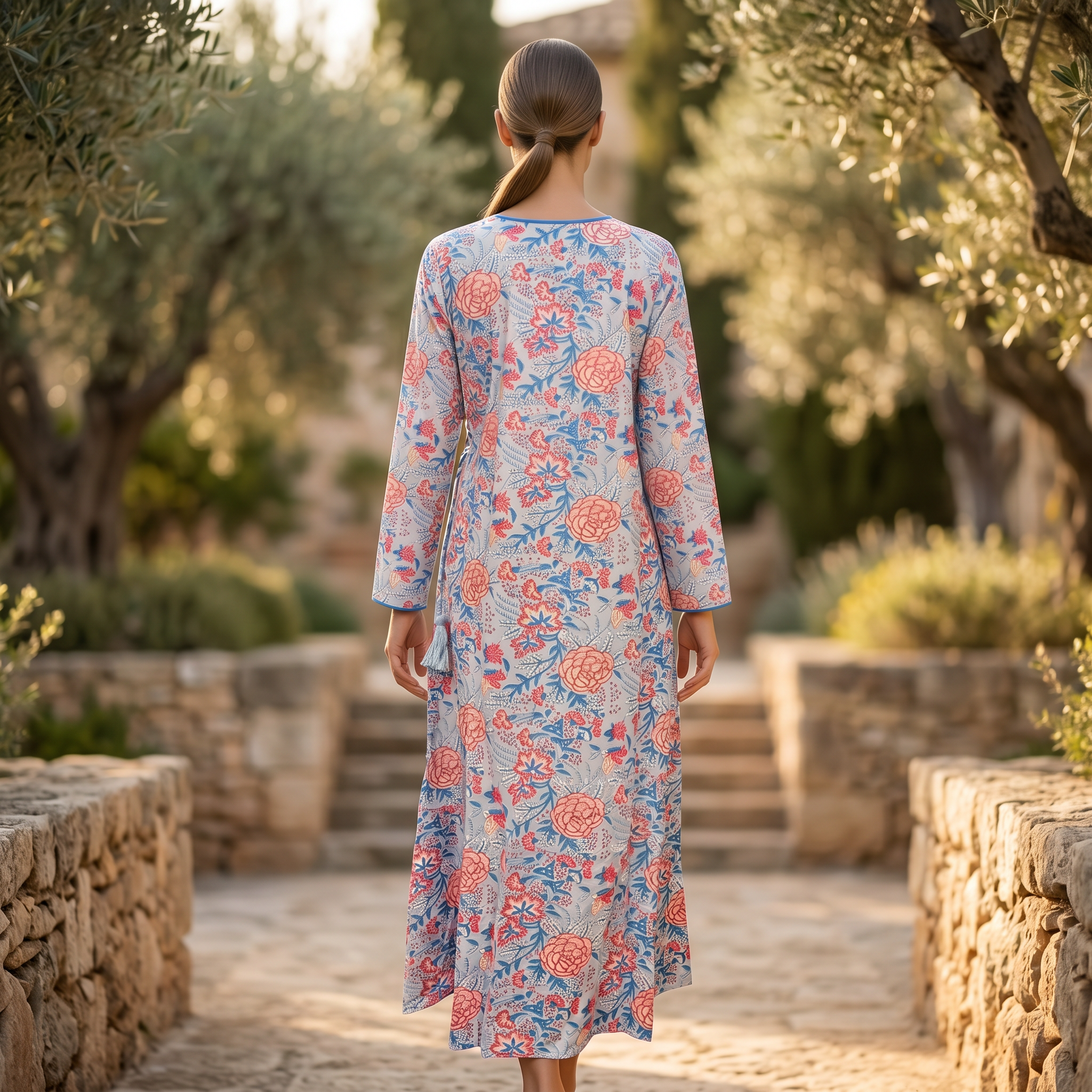 XS-S Qifa Crystal Printed Cotton Dress 48" Long Jalabiya RN 165