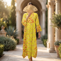 XS-S Husn Crystal Printed Cotton Dress 54" Long Jalabiya RN 167