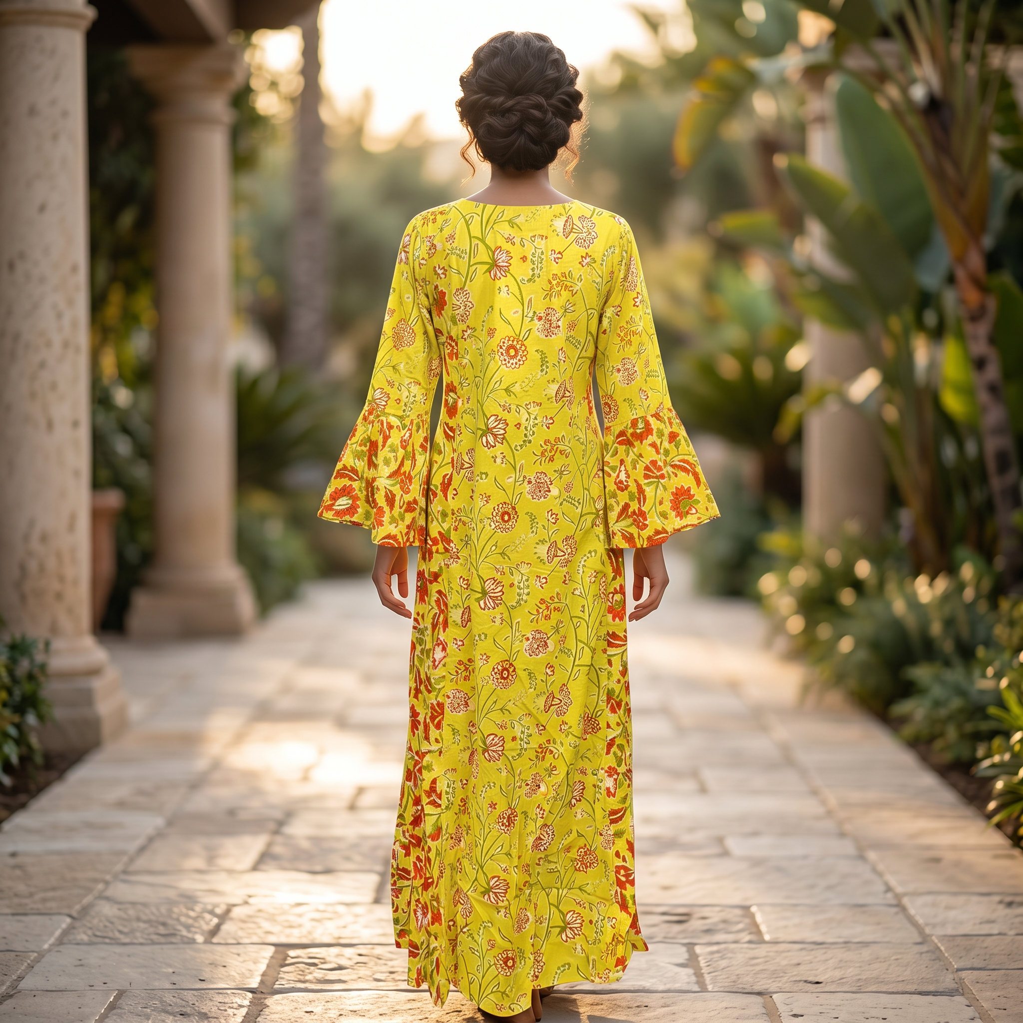 XS-S Husn Crystal Printed Cotton Dress 54" Long Jalabiya RN 167