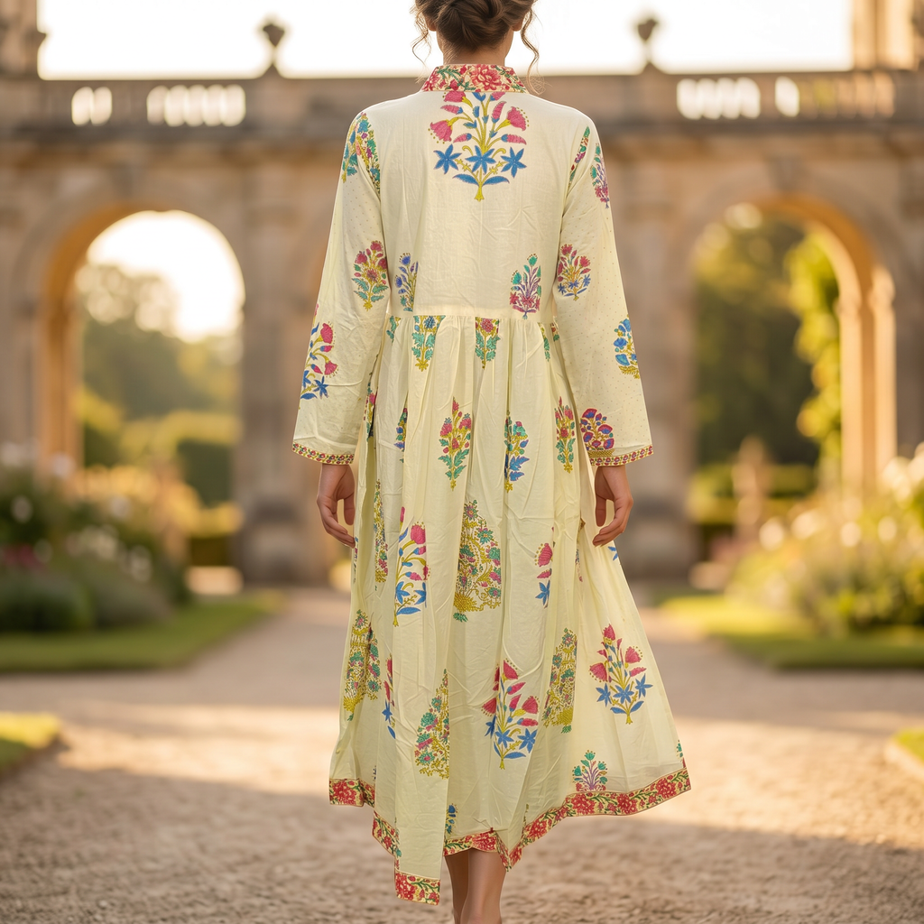 XS-S Nida Crystal Printed Cotton Dress 54" Long Jalabiya RN 168