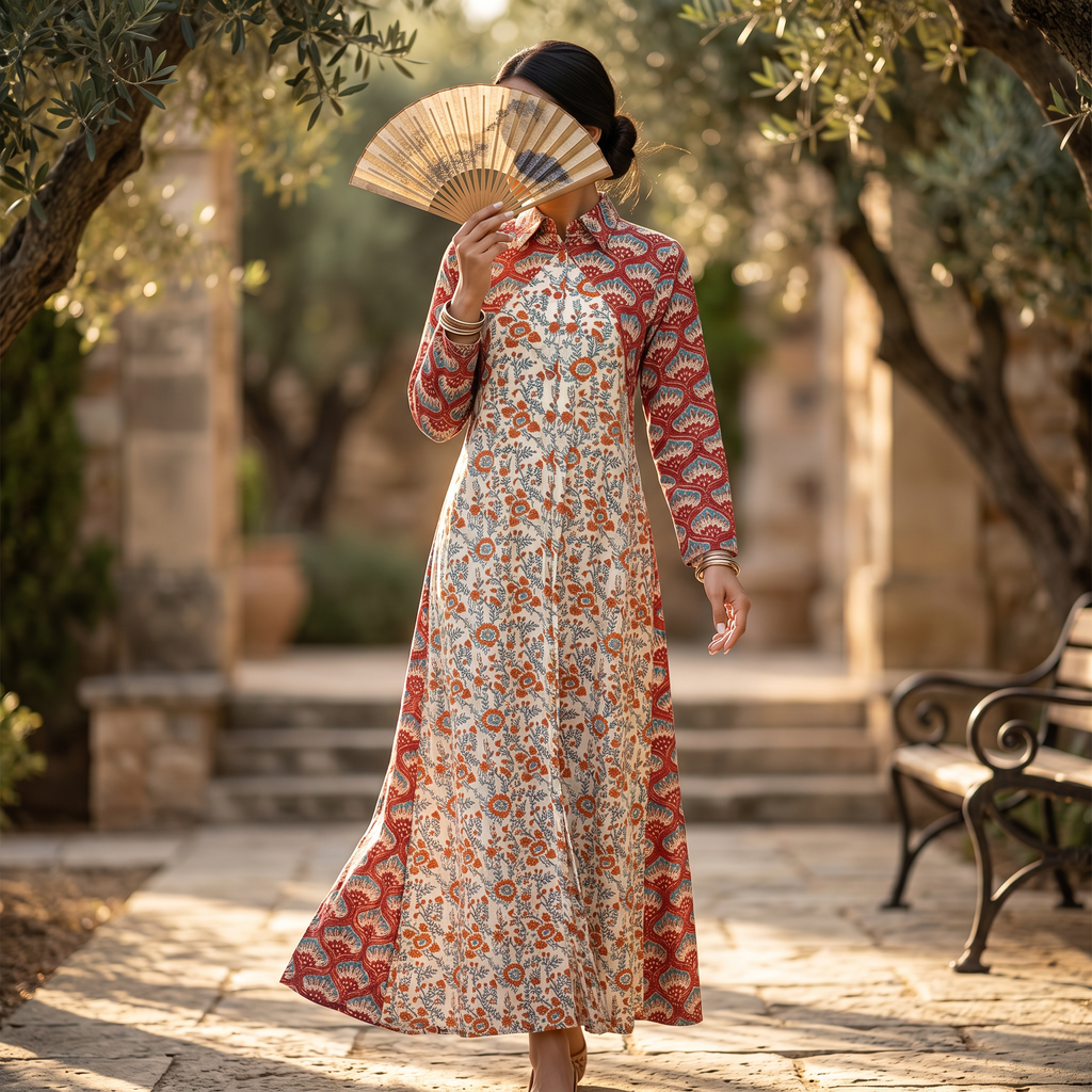 XS-S Honey Crystal Printed Cotton Dress 54" Long Jalabiya RN 171