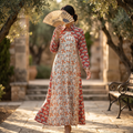 XS-S Honey Crystal Printed Cotton Dress 54" Long Jalabiya RN 171