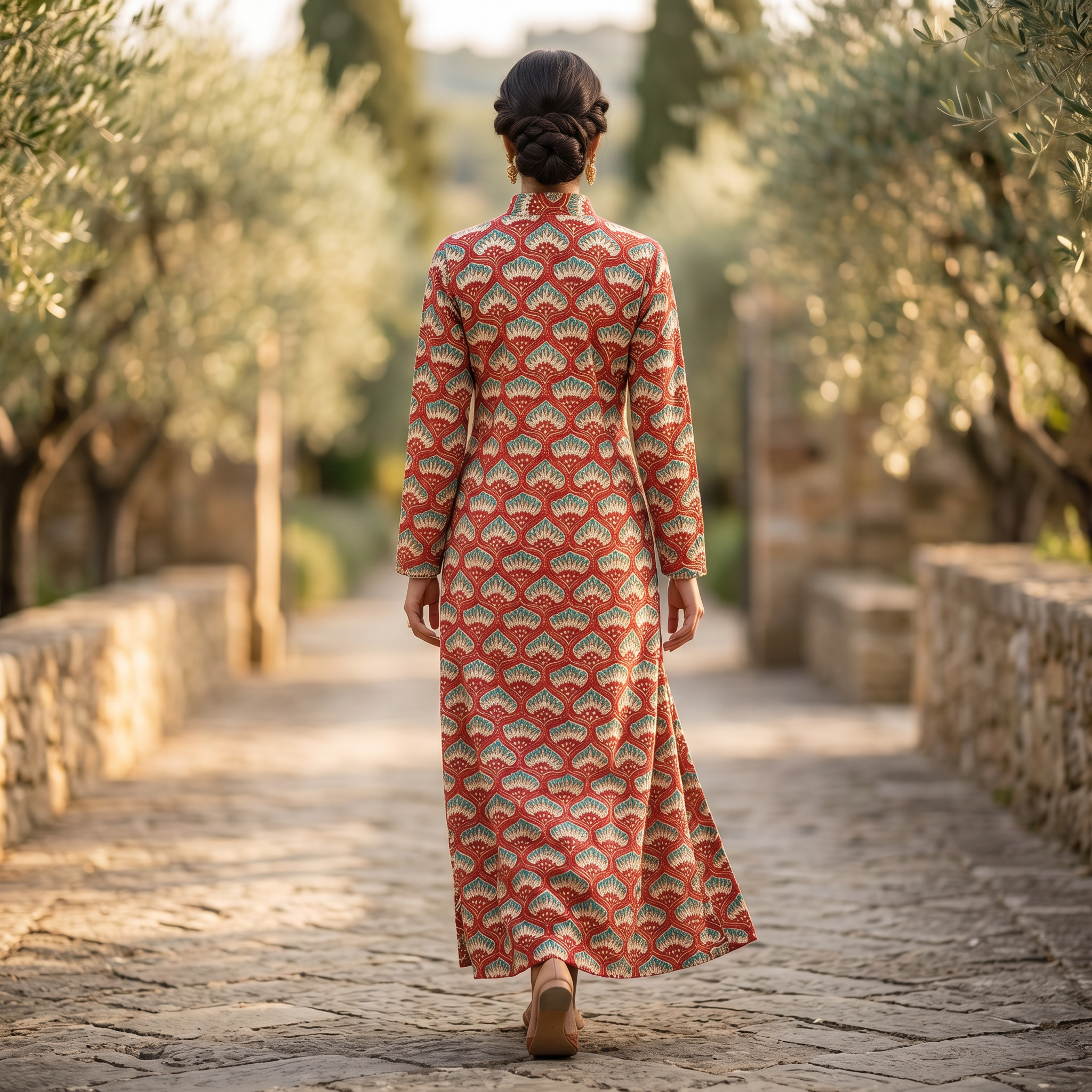 XS-S Honey Crystal Printed Cotton Dress 54" Long Jalabiya RN 171