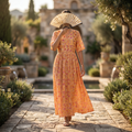 XS-S Rahaf Crystal Printed Cotton Dress 54" Long Jalabiya RN 172