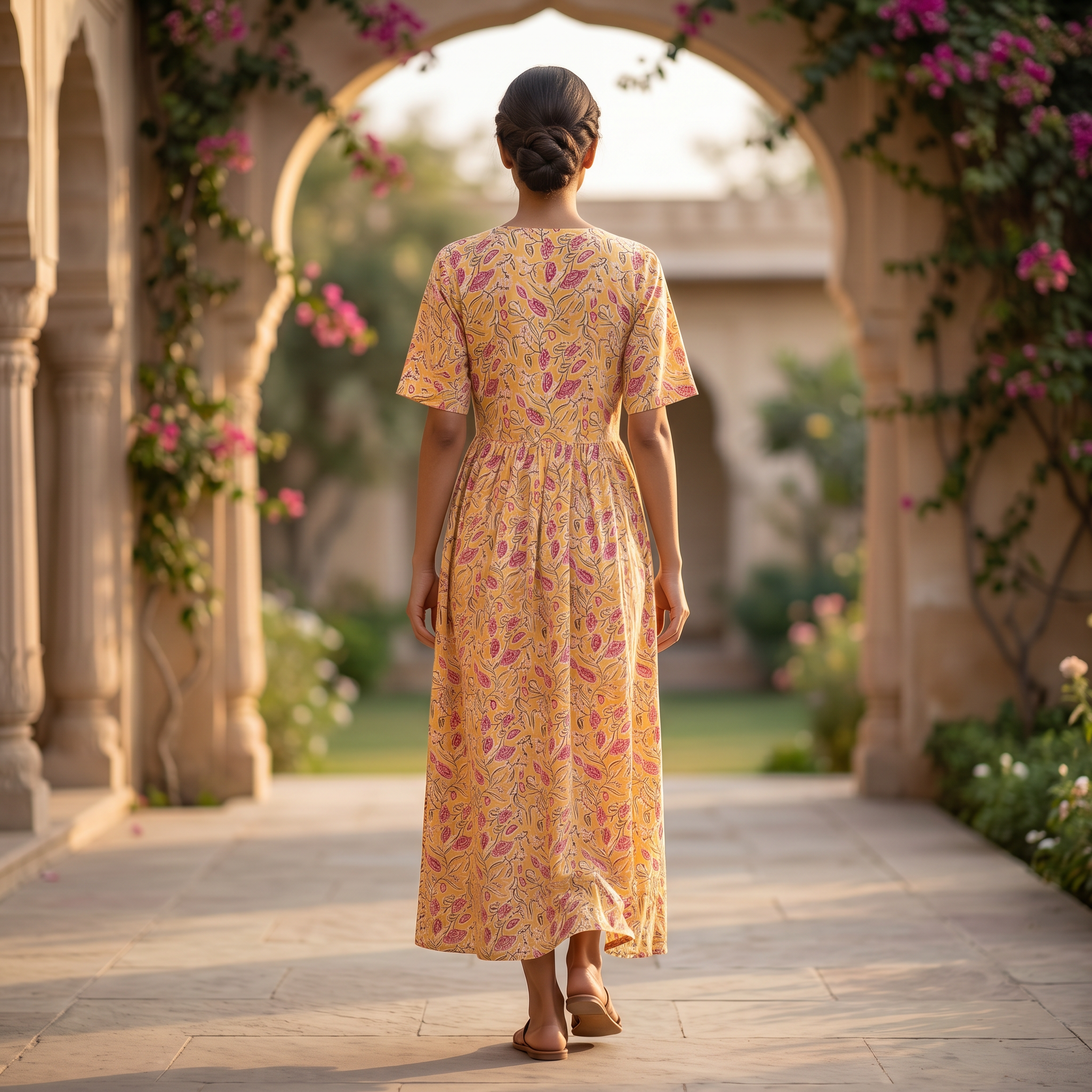 XS-S Rahaf Crystal Printed Cotton Dress 54" Long Jalabiya RN 172