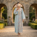XS-S Noorain Crystal Printed Cotton Dress 54" Long Jalabiya RN 173