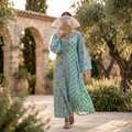 XS-S Noorain Crystal Printed Cotton Dress 54" Long Jalabiya RN 175