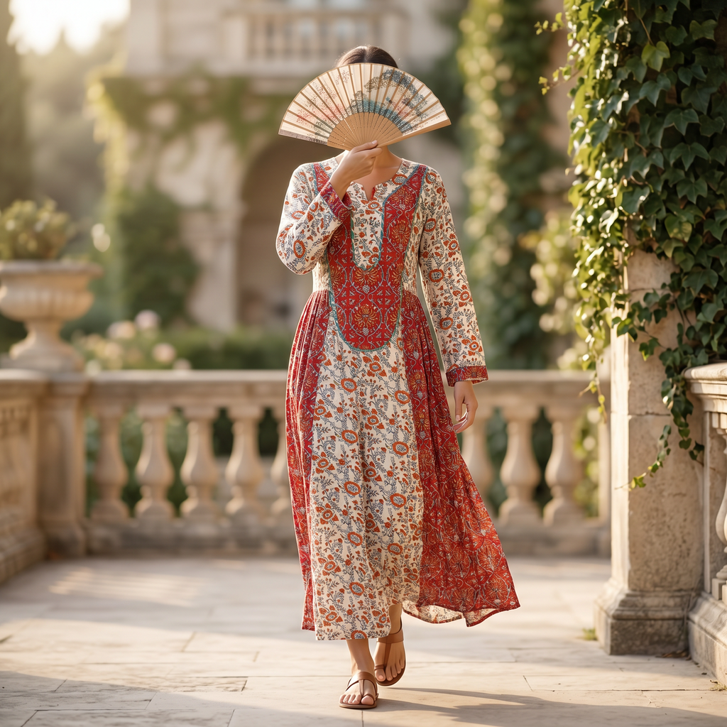 XS-S Suf Crystal Printed Cotton Dress 54" Long Jalabiya RN 176