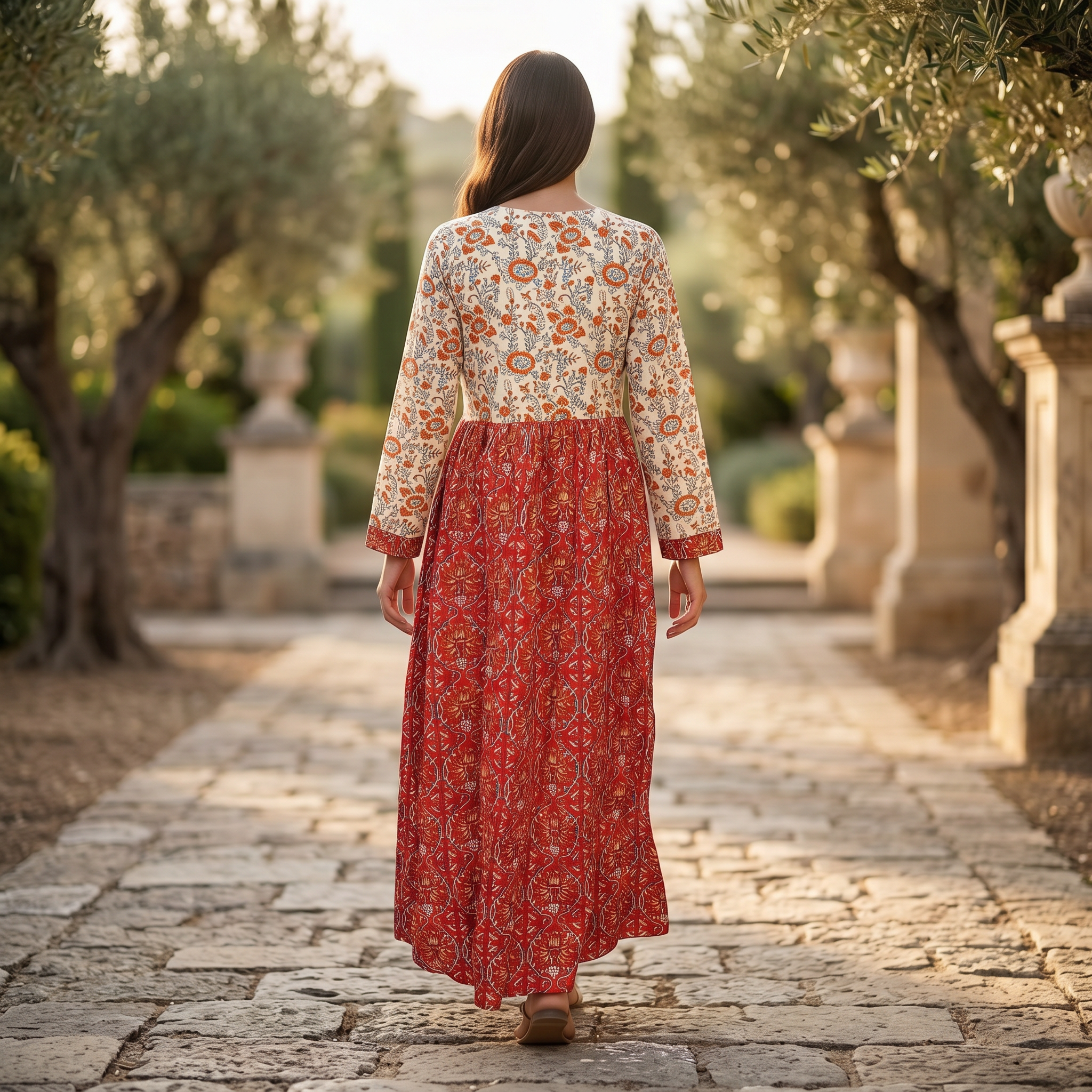 XS-S Suf Crystal Printed Cotton Dress 54" Long Jalabiya RN 176