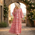 S/M Gaby Crystal Printed Cotton Dress 57" Long Jalabiya RN 17