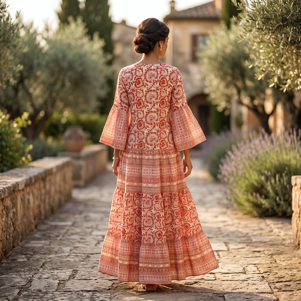 S/M Gaby Crystal Printed Cotton Dress 57" Long Jalabiya RN 17