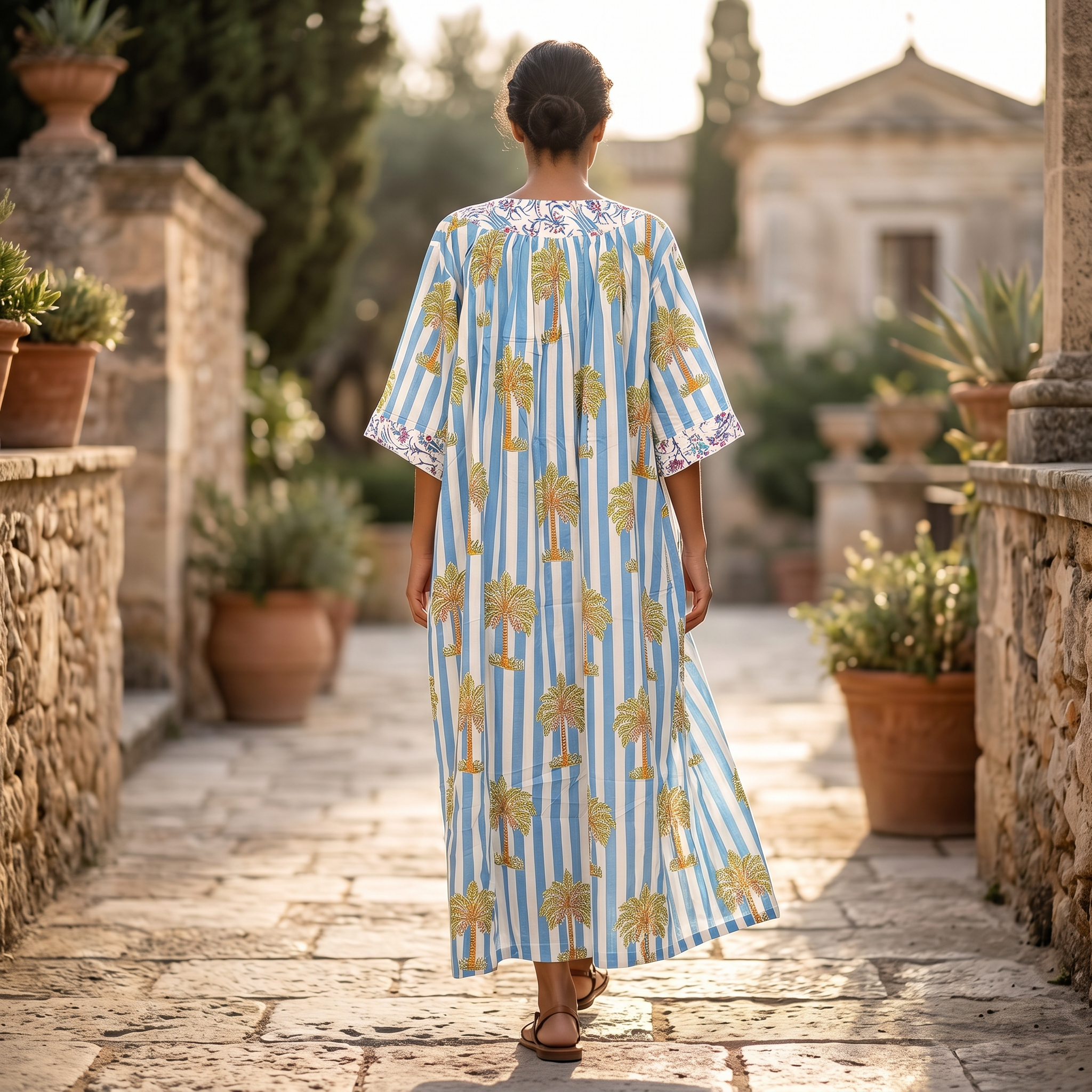 XS-S Nawaar Crystal Printed Cotton Dress 54" Long Jalabiya RN 181