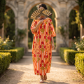 XS-S Nawaar Crystal Printed Cotton Dress 54" Long Jalabiya RN 183