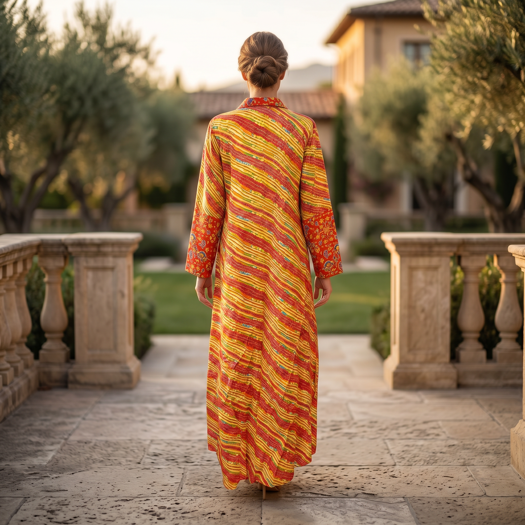 XS-S Tansy Crystal Printed Cotton Dress 54" Long Jalabiya RN 184