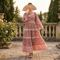 XS-S Huda Crystal Printed Cotton Dress 54" Long Jalabiya RN 186