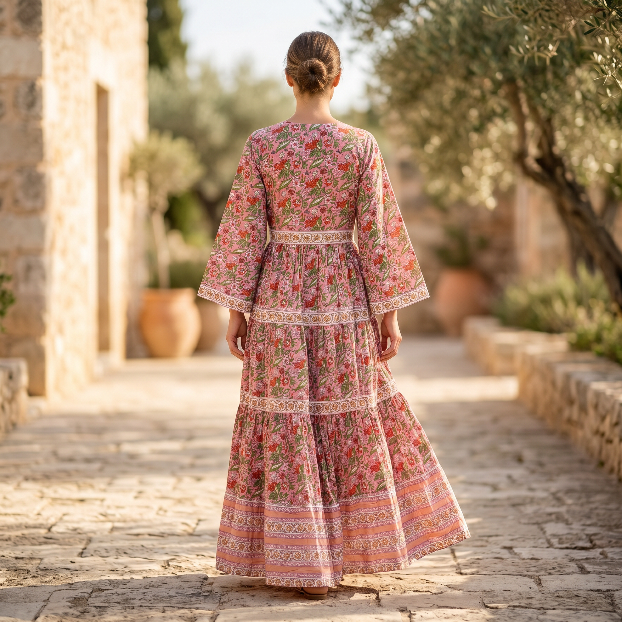 XS-S Huda Crystal Printed Cotton Dress 54" Long Jalabiya RN 186