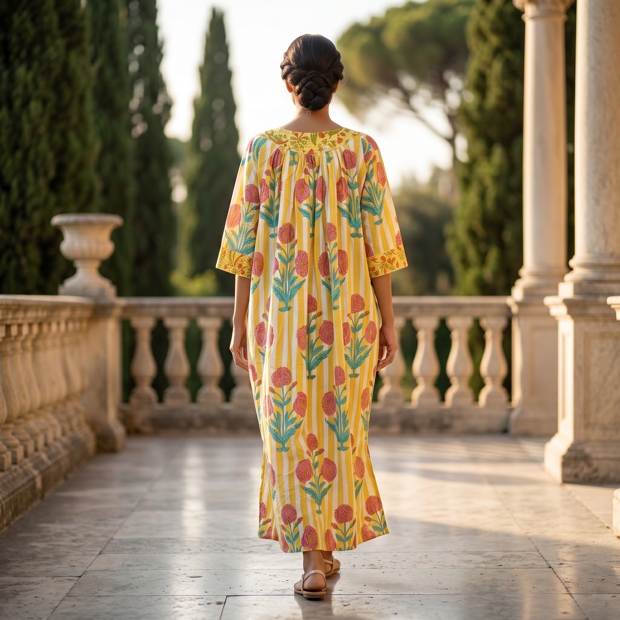 XS-S Nawaar Crystal Printed Cotton Dress 54" Long Jalabiya RN 187
